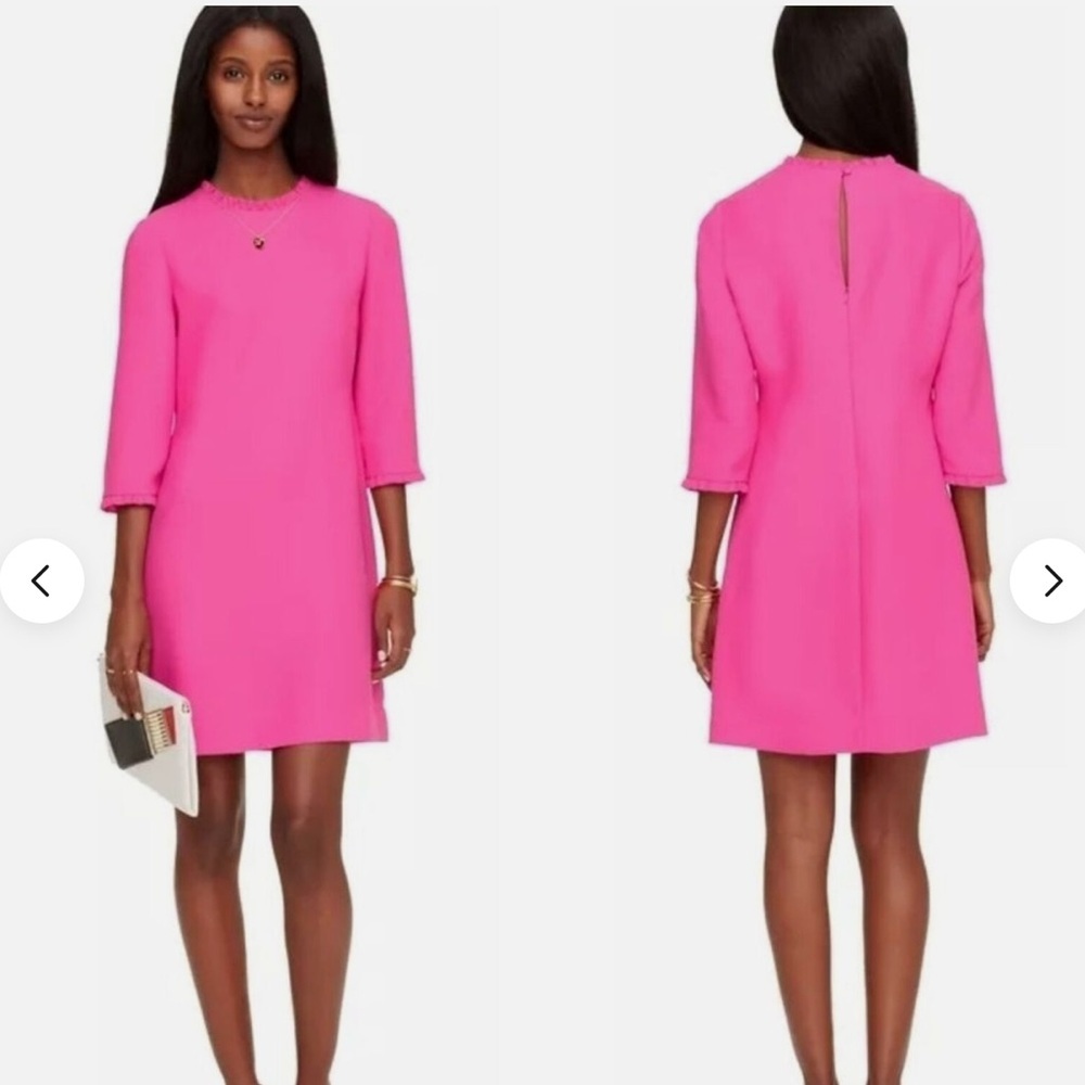 Kate Spade New York Hot Pink Dizzy Ruffle Neck 3/4 Length Sleeves Mini Dress 2